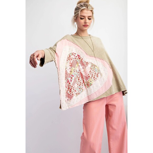 New Easel Heart Multi Patchwork Oversized Boho Shirt Size 3X Pullover - Picture 1 of 11